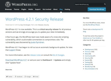 脆弱性を修正した「WordPress 4.2.1」