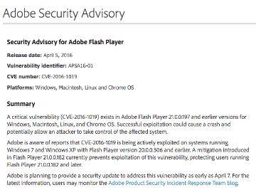 脆弱性「CVE-2016-1019」を明らかにしたAdobe Systems